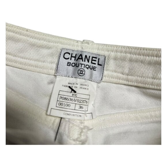 CHANEL Vintage 90s Luxury Designer White Denim Straight Leg Jeans Womens 4 Small - Picture 3 of 8